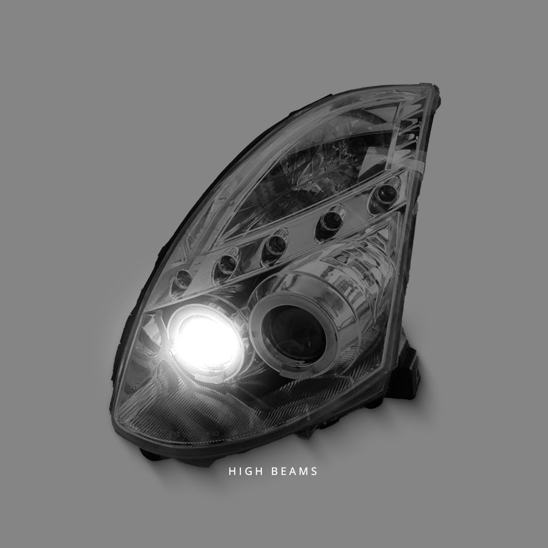 Nissan Skyline V35 350GT Coupe (2001 - 2006) Clear LED DRL Angel Eyes Projector Headlights LH + RH