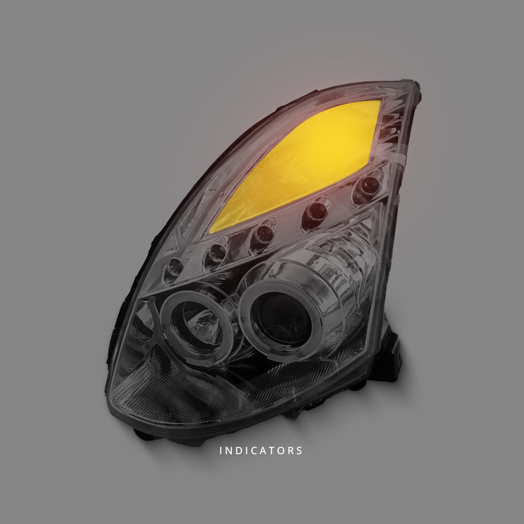 Nissan Skyline V35 350GT Coupe (2001 - 2006) Clear LED DRL Angel Eyes Projector Headlights LH + RH