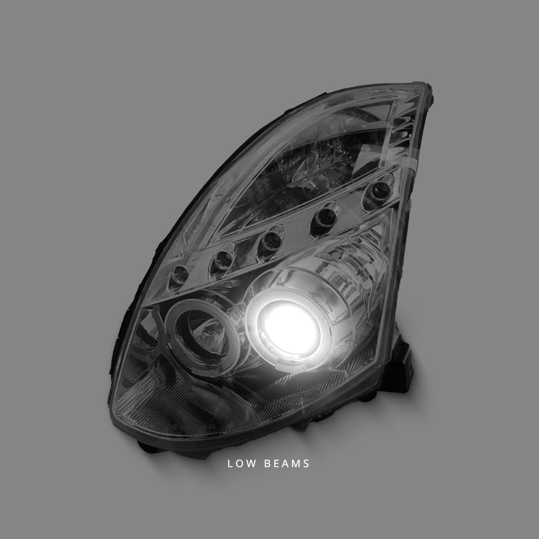 Nissan Skyline V35 350GT Coupe (2001 - 2006) Clear LED DRL Angel Eyes Projector Headlights LH + RH