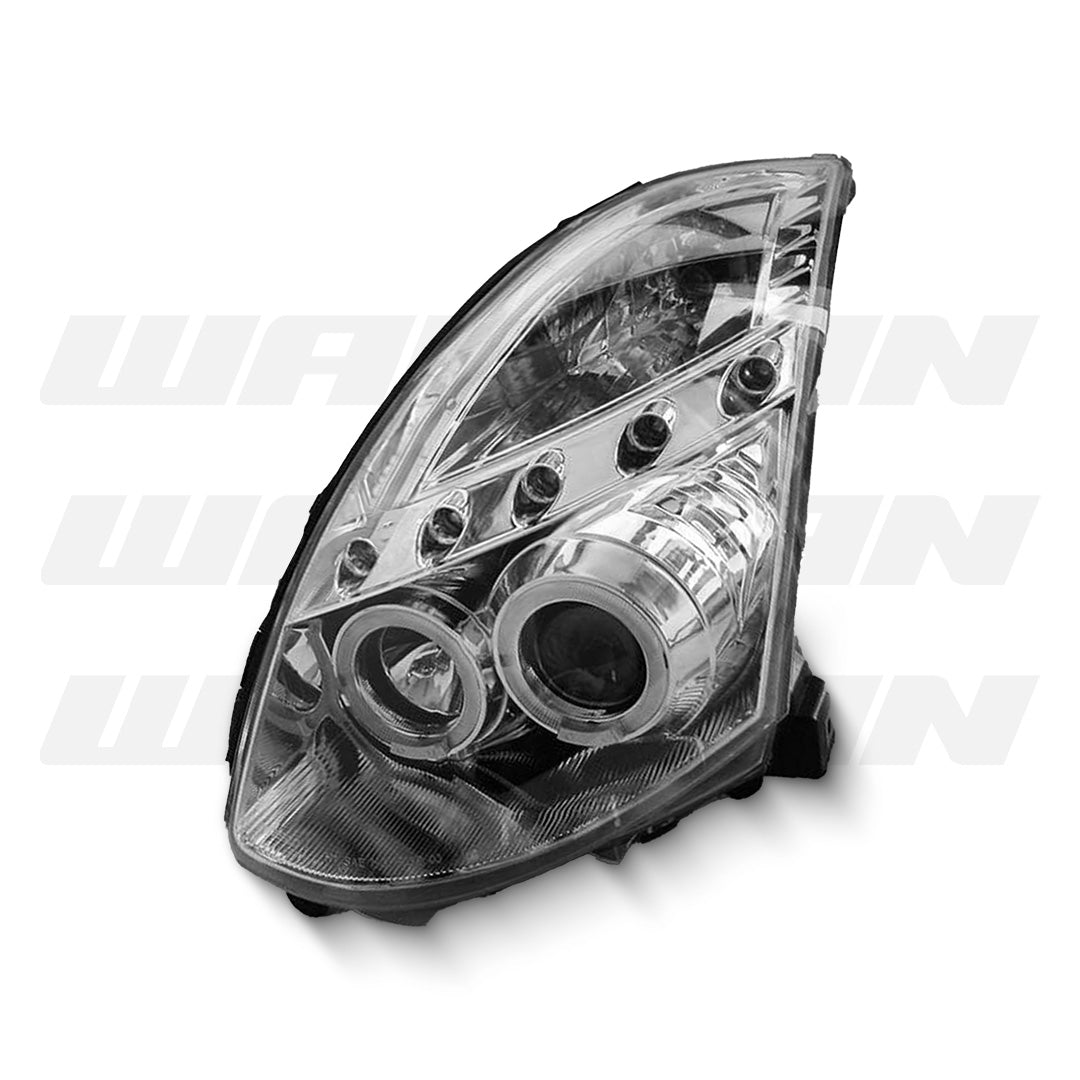 Infiniti G-Line G35 (2001 - 2006) Clear LED DRL Angel Eyes Projector Headlights LH + RH
