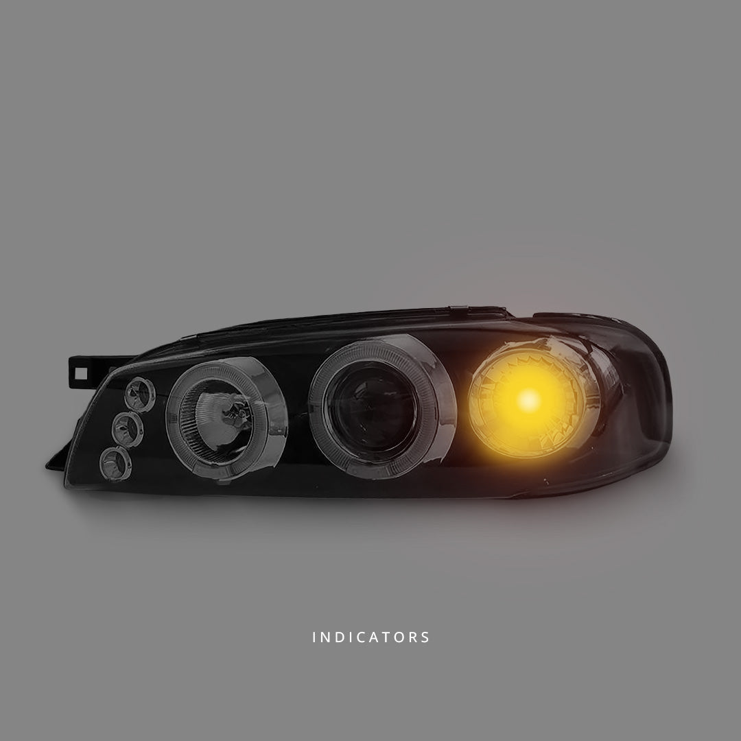 Subaru Impreza GC8 Sedan (1992 - 2000) Black LED Angel Eyes Projector Headlights LH + RH