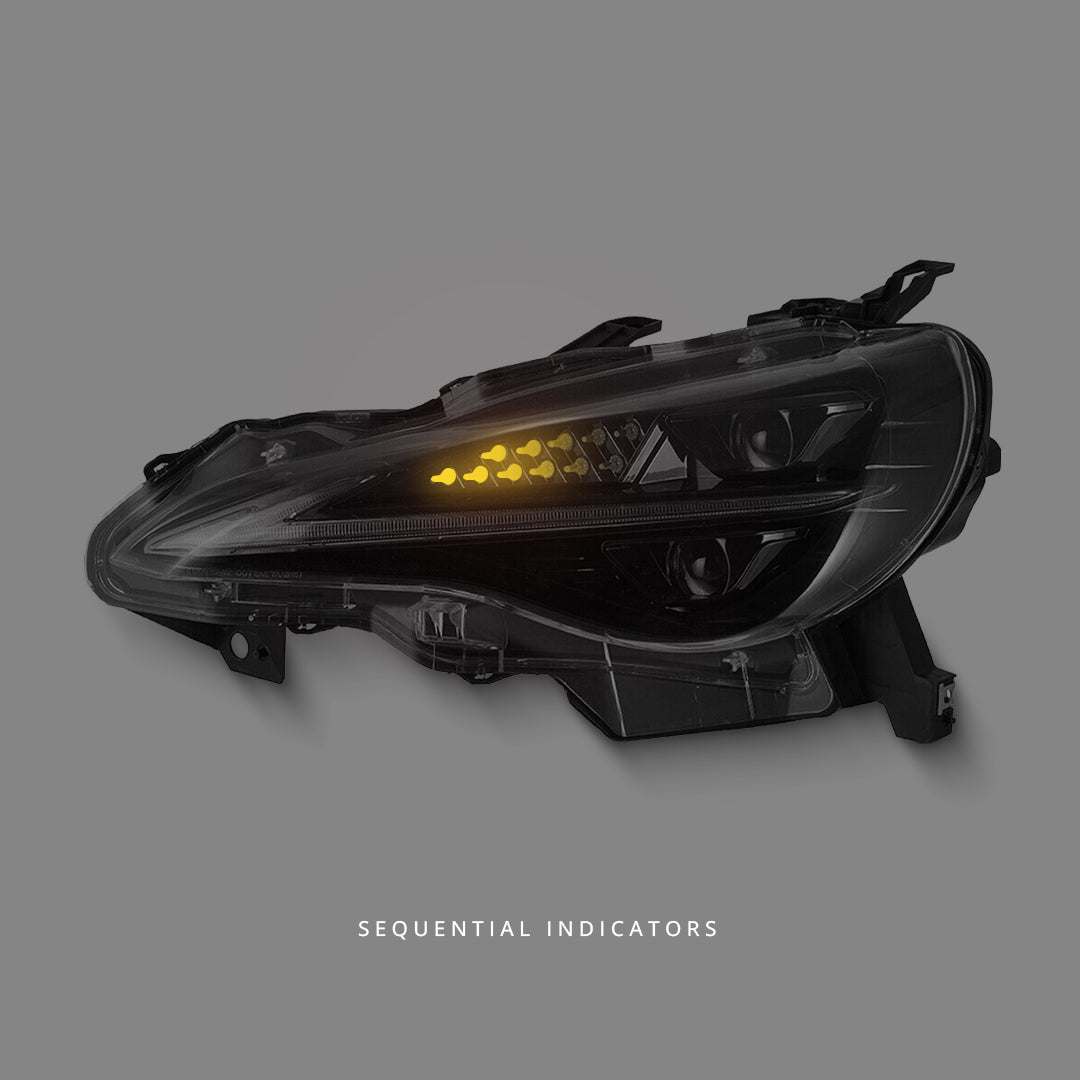 Subaru BRZ 1st Gen (2012 - 2020) Sequential Black 3D V2 Triple LED DRL Projector Headlights LH + RH