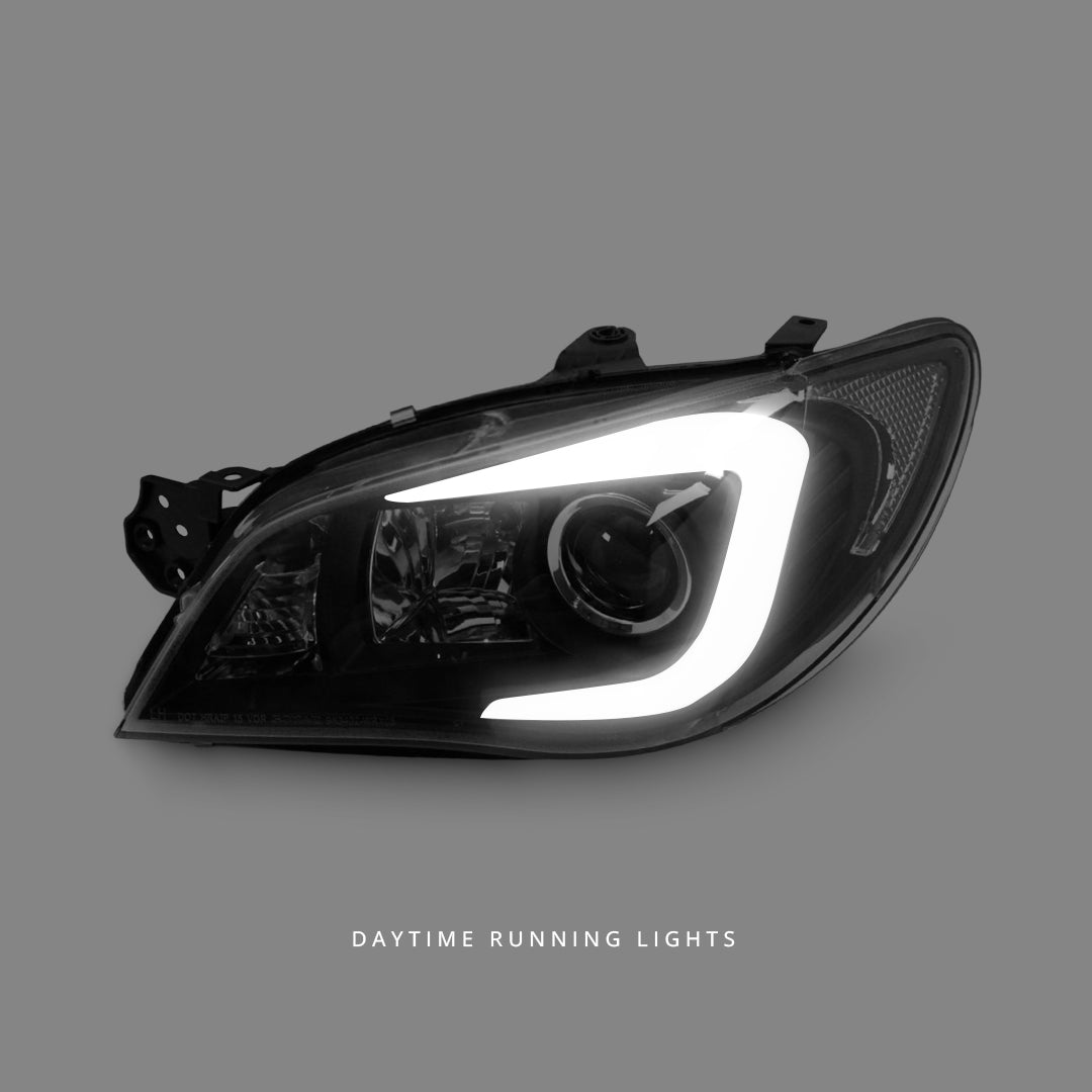 Subaru Impreza GD (2005 - 2007) Black LED 3D Stripe DRL Projector Headlights LH + RH