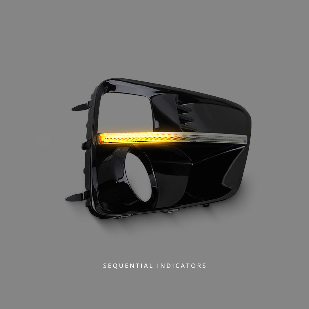 Subaru WRX VA (2014 - 2017) Sequential Black LED DRL Turn Signal Fog Light Bezels LH + RH