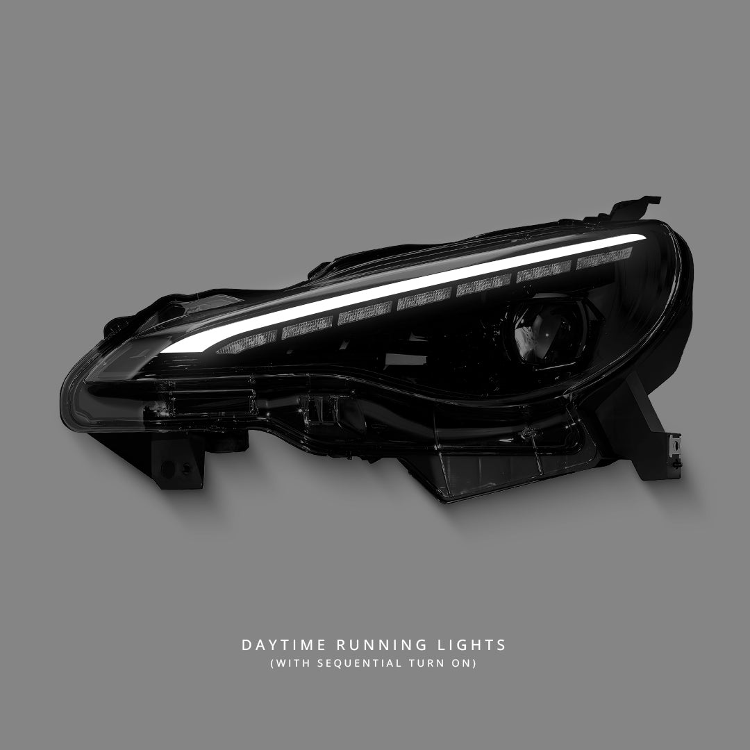 Subaru BRZ ZC6 (2012 - 2020) Sequential Black 3D LED DRL Projector Headlights LH + RH