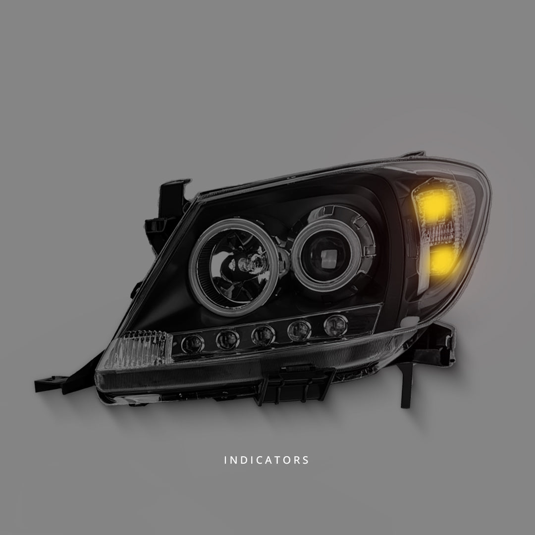 Toyota HiLux Vigo SR5 (2005 - 2010) Black Ultra LED DRL Angel Eyes Projector Headlights LH + RH