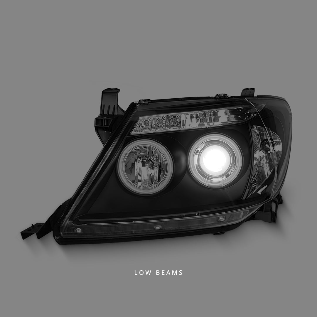 Toyota HiLux SR5 (2005 - 2010) Black LED Angel Eyes Projector Headlights LH + RH