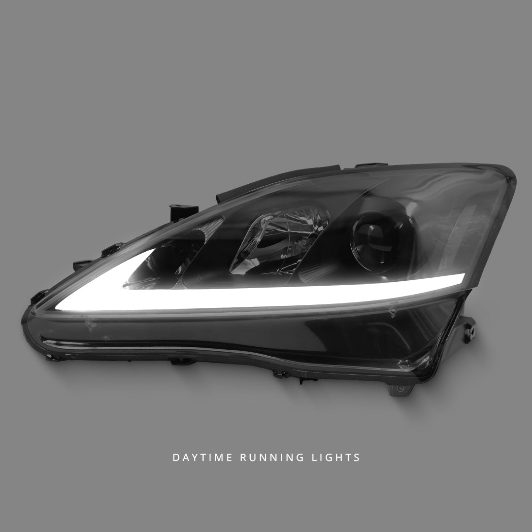 Lexus IS F USE20 (2008 - 2012) Black LED DRL Projector Headlights LH + RH