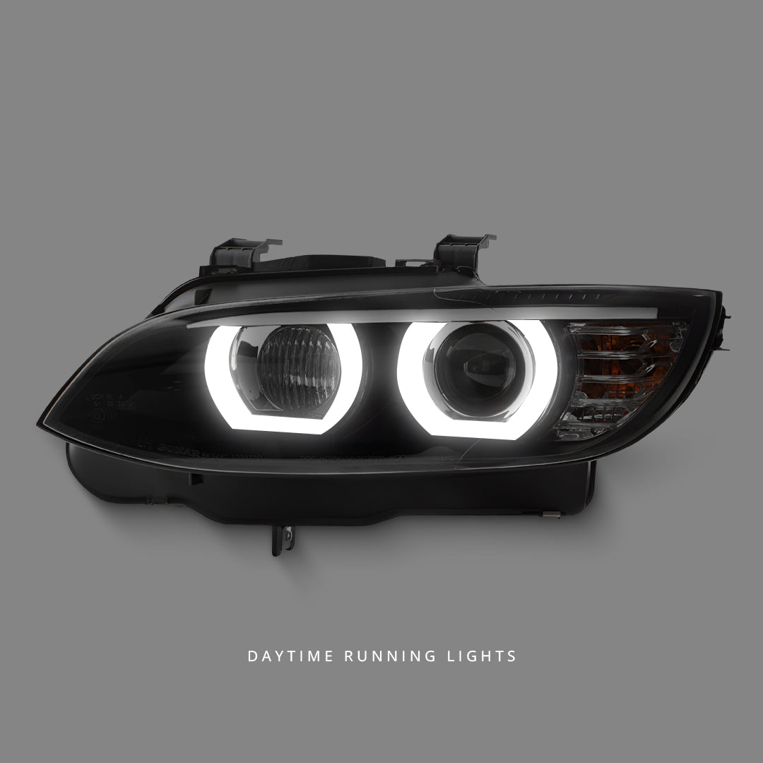 BMW 3-Series E92 / E93 Pre-LCI (2006 - 2009) Black LED DRL M3, M4 Style Projector Headlights LH + RH