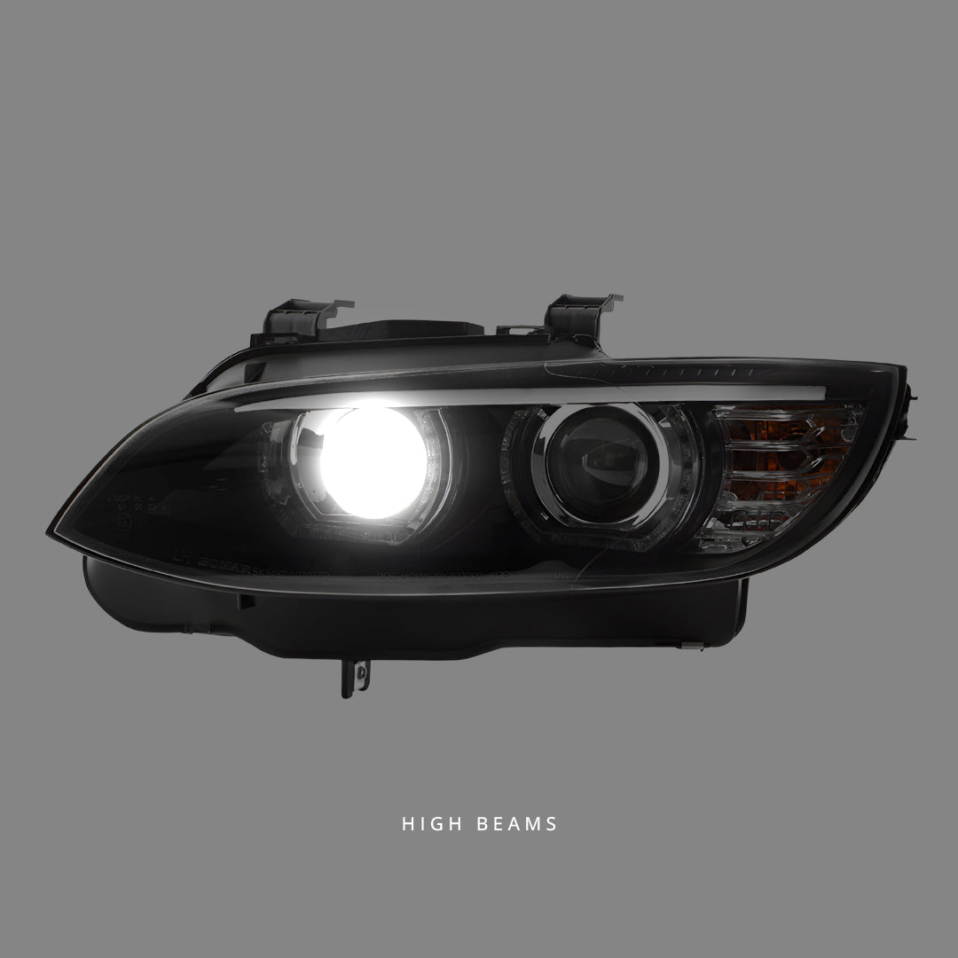 BMW 3-Series E92 / E93 Pre-LCI (2006 - 2009) Black LED DRL M3, M4 Style Projector Headlights LH + RH