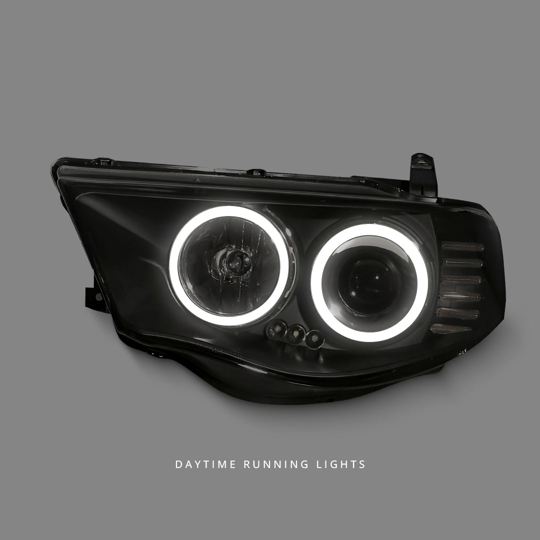 Mitsubishi Triton ML / MN (2006 - 2015) Black Ultra LED Angel Eyes Projector Headlights LH + RH