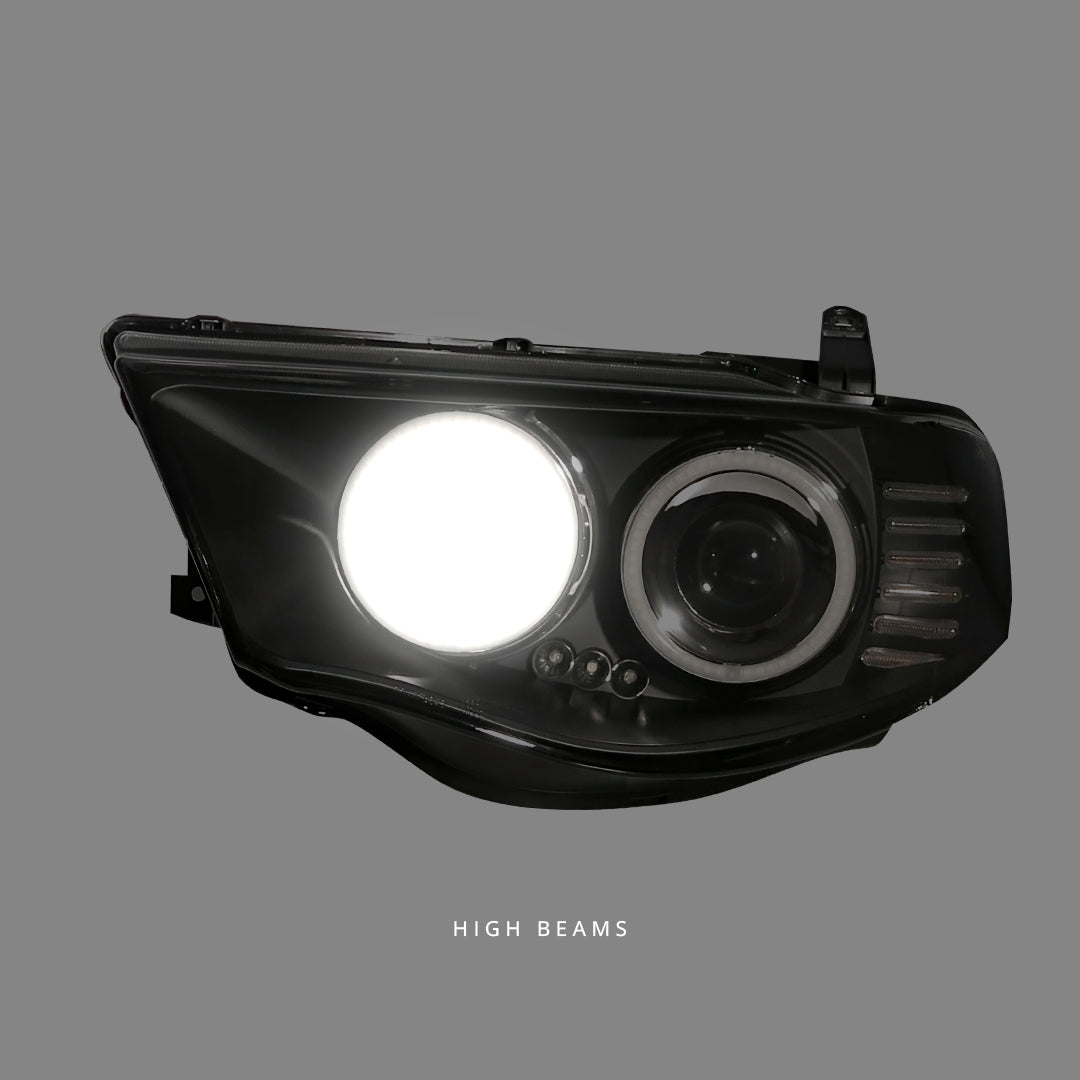 Mitsubishi Triton ML / MN (2006 - 2015) Black Ultra LED Angel Eyes Projector Headlights LH + RH