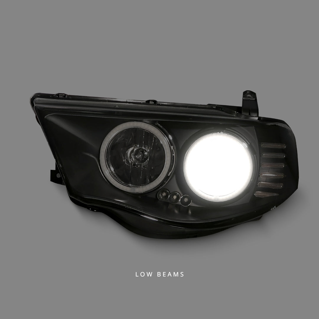 Mitsubishi Triton ML / MN (2006 - 2015) Black Ultra LED Angel Eyes Projector Headlights LH + RH