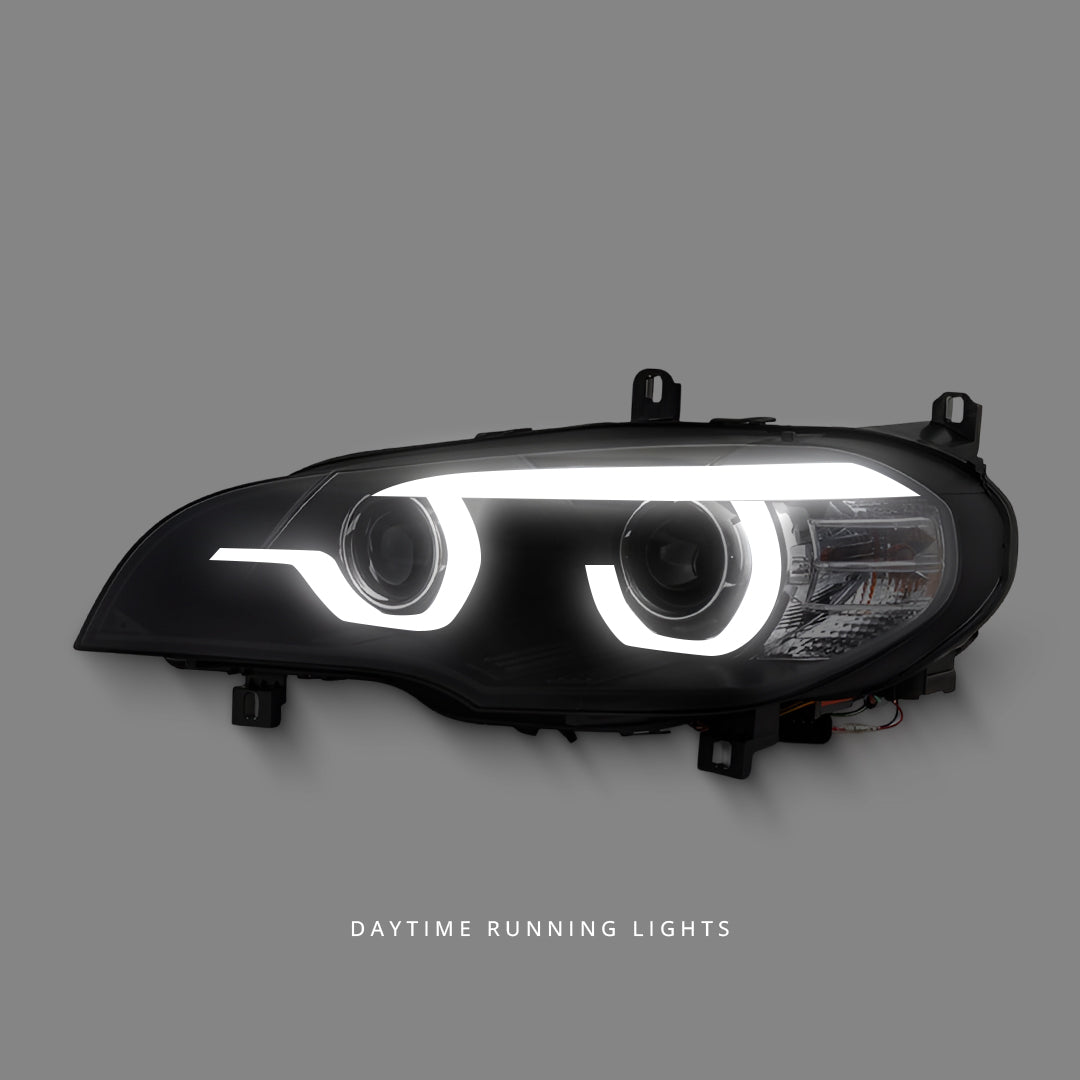BMW X5 E70 Pre-LCI (2007 - 2010) Black 3D Dual LED DRL Projector Headlights LH + RH
