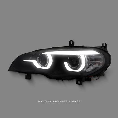 BMW X5 E70 Pre-LCI (2007 - 2010) Black 3D Dual LED DRL Projector Headlights LH + RH