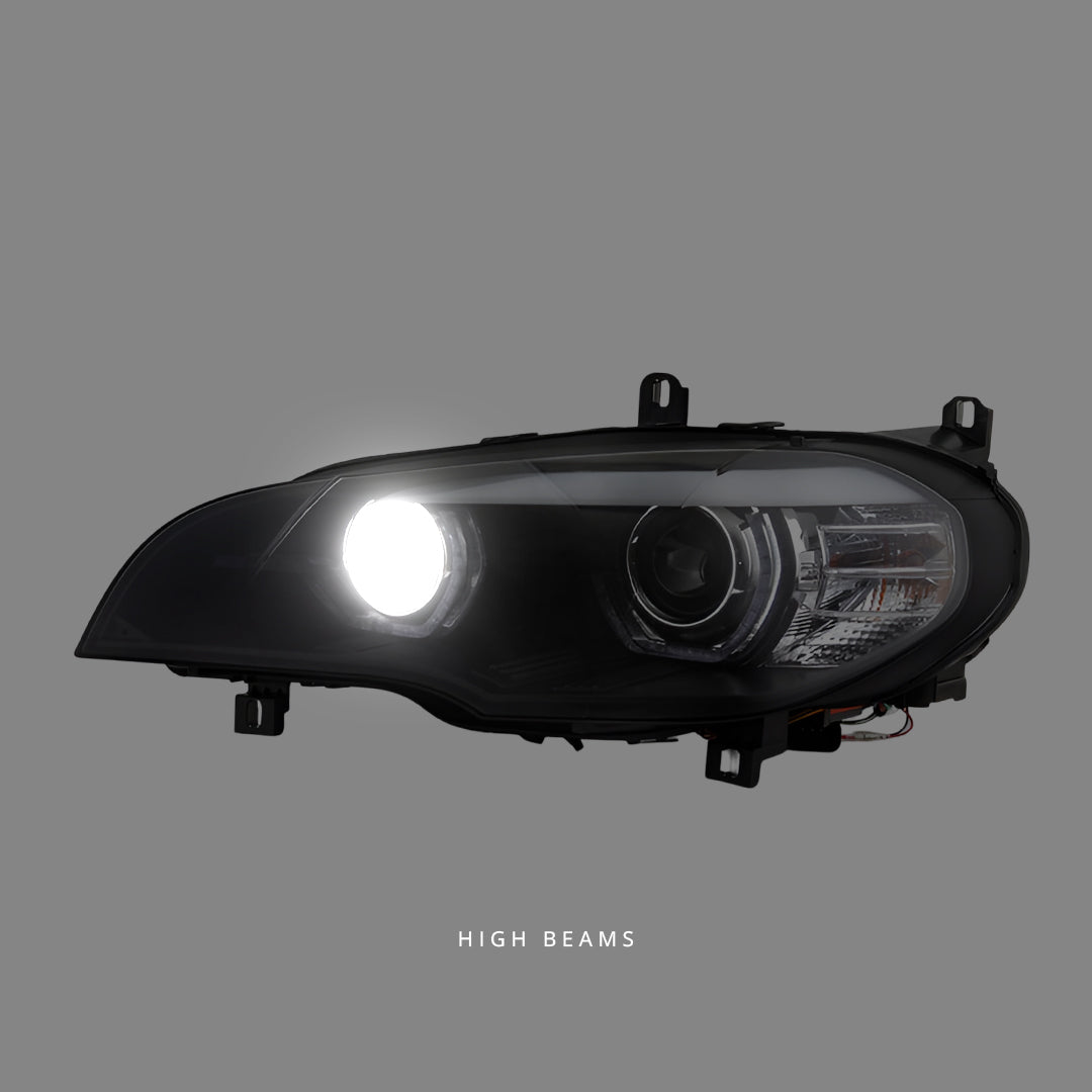 BMW X5 E70 Pre-LCI (2007 - 2010) Black 3D Dual LED DRL Projector Headlights LH + RH