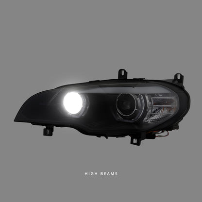 BMW X5 E70 Pre-LCI (2007 - 2010) Black 3D Dual LED DRL Projector Headlights LH + RH