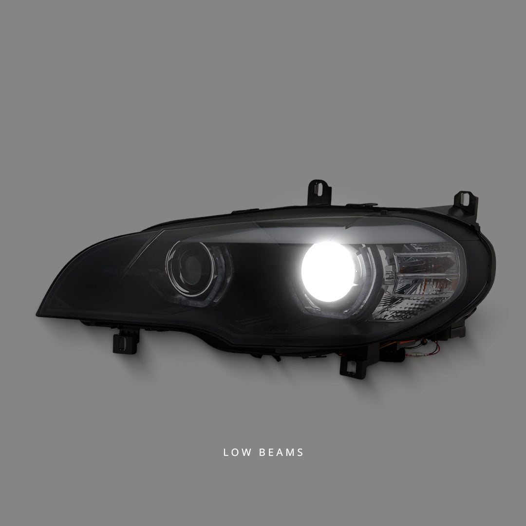 BMW X5 E70 Pre-LCI (2007 - 2010) Black 3D Dual LED DRL Projector Headlights LH + RH