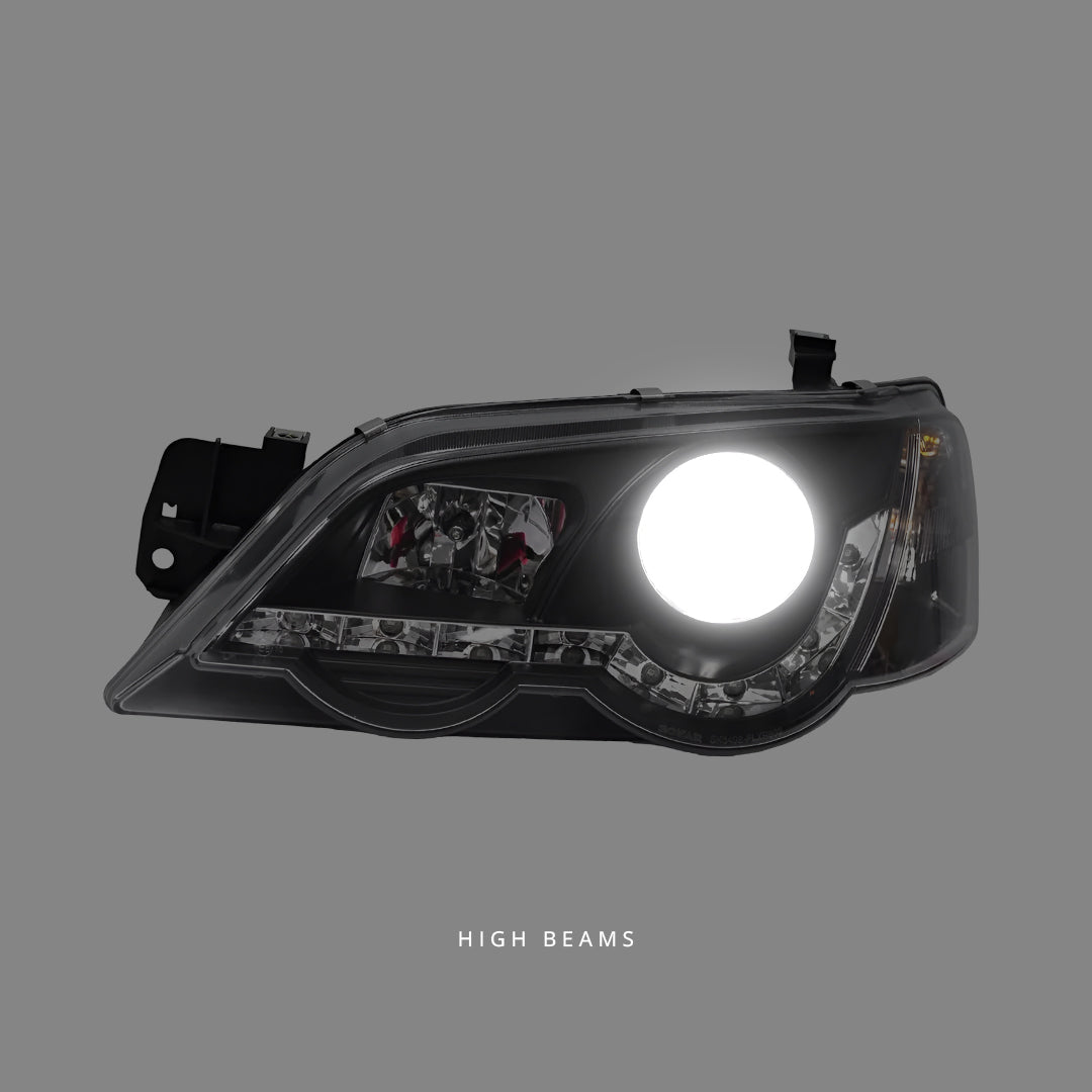 Ford Falcon FG Sedan (2007 - 2014) Black LED DRL Projector Headlights LH + RH