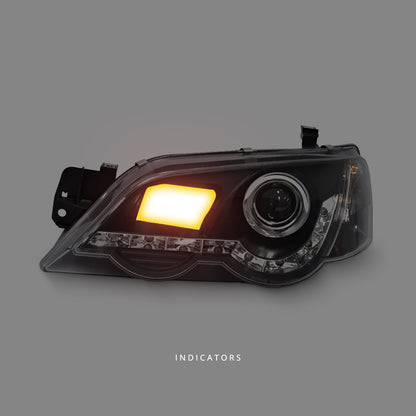 Ford Falcon FG Sedan (2007 - 2014) Black LED DRL Projector Headlights LH + RH