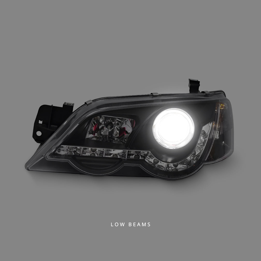 Ford Falcon FG Sedan (2007 - 2014) Black LED DRL Projector Headlights LH + RH