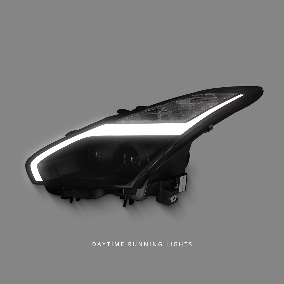 Nissan GT-R R35 (2007 - 2014) Sequential Black LED DRL Projector Headlights LH + RH