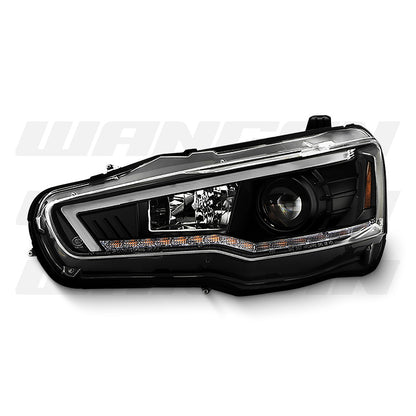 Mitsubishi Lancer CJ (2007 - 2018) Sequential Black V3 LED DRL HID Type Projector Headlights LH + RH