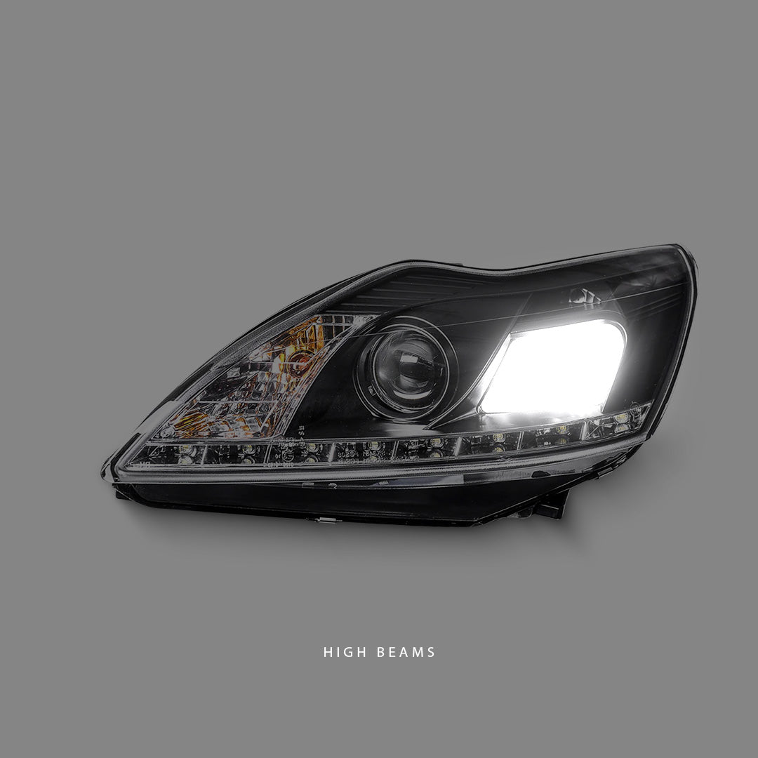 Ford Focus LV (2008 - 2011) Black LED DRL Projector Headlights LH + RH