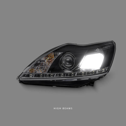 Ford Focus LV (2008 - 2011) Black LED DRL Projector Headlights LH + RH
