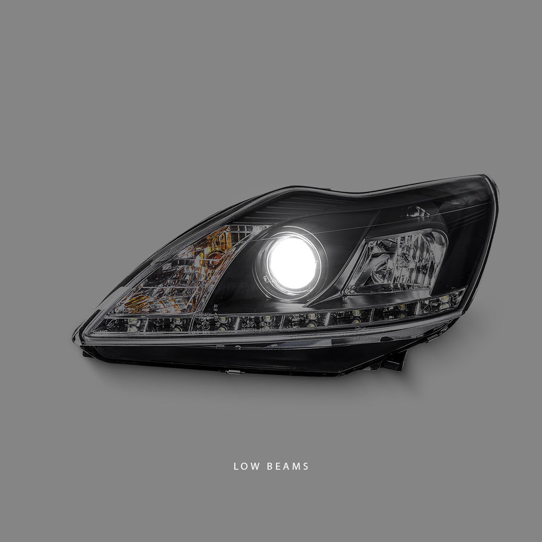 Ford Focus LV (2008 - 2011) Black LED DRL Projector Headlights LH + RH