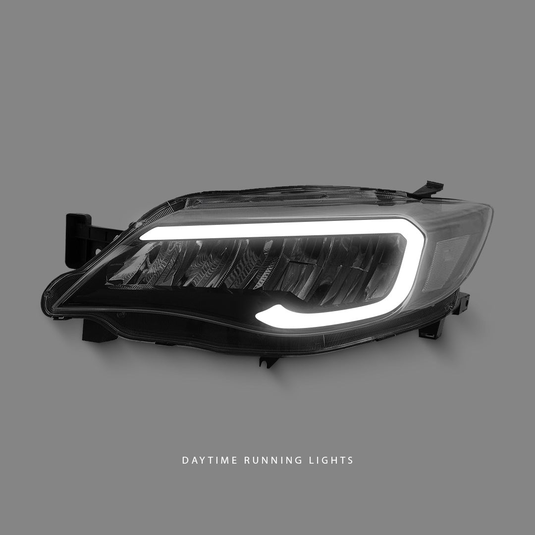 Subaru WRX STI GR (2008 - 2013) Sequential Black Full LED DRL Reflector Headlights LH + RH