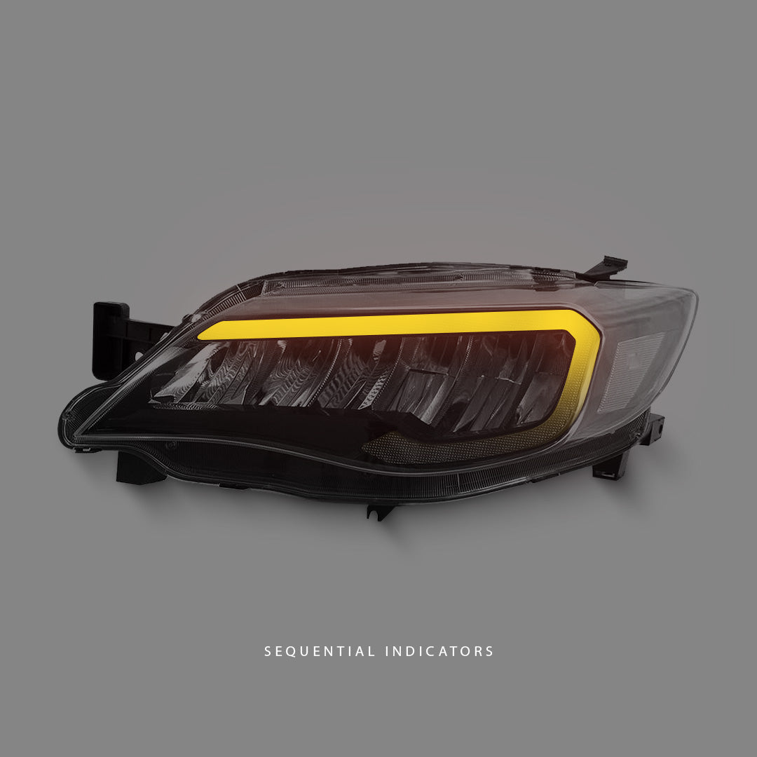 Subaru WRX STI GR (2008 - 2013) Sequential Black Full LED DRL Reflector Headlights LH + RH