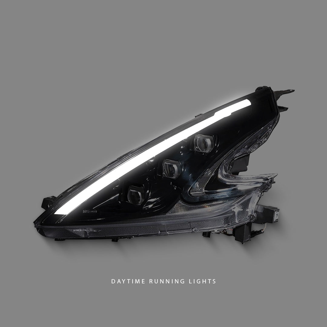 Nissan 370Z Z34 (2008 - 2021) Sequential Black Triple LED Projector Headlights LH + RH