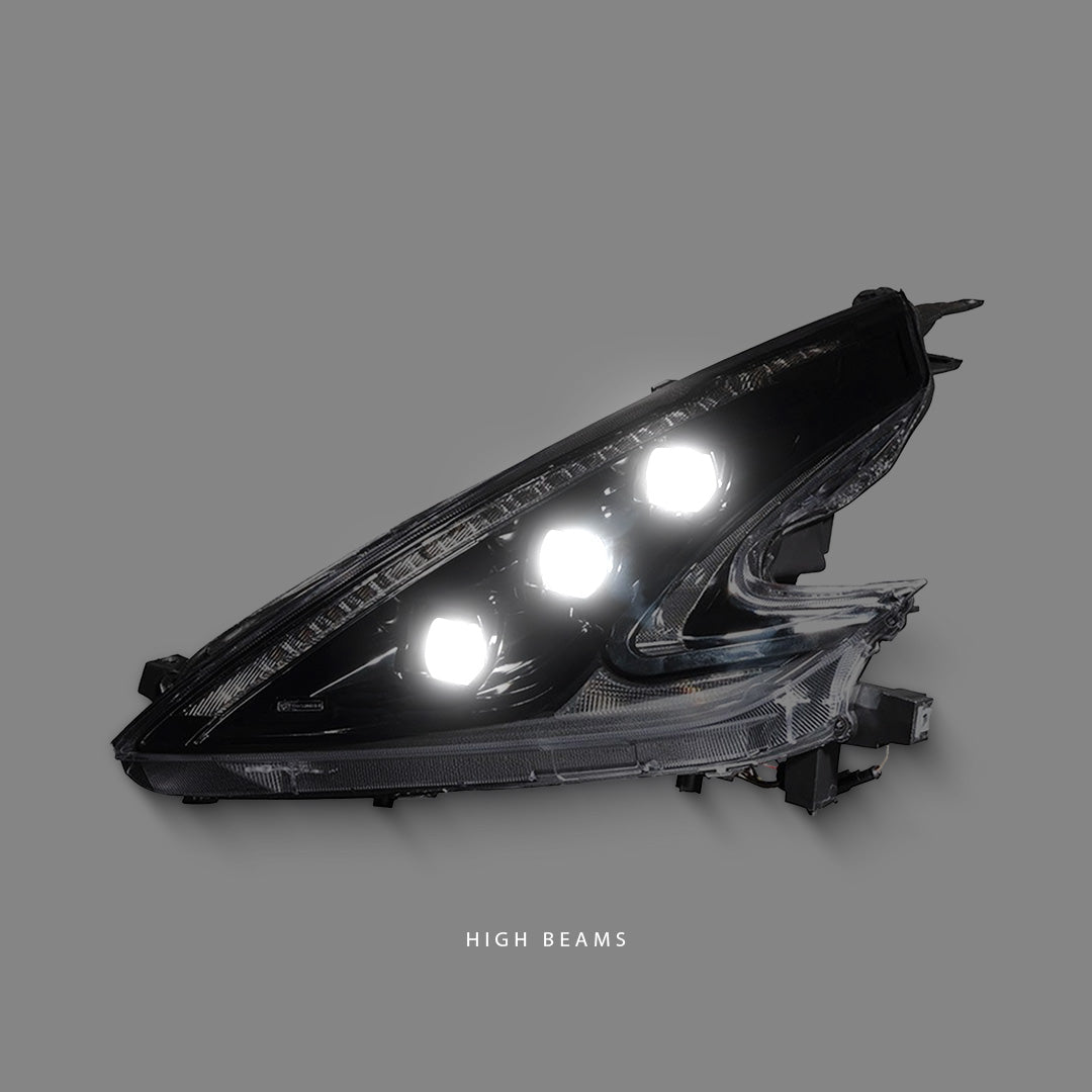 Nissan 370Z Z34 (2008 - 2021) Sequential Black Triple LED Projector Headlights LH + RH