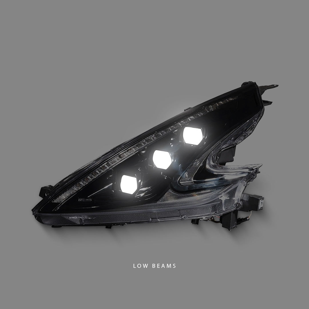 Nissan 370Z Z34 (2008 - 2021) Sequential Black Triple LED Projector Headlights LH + RH