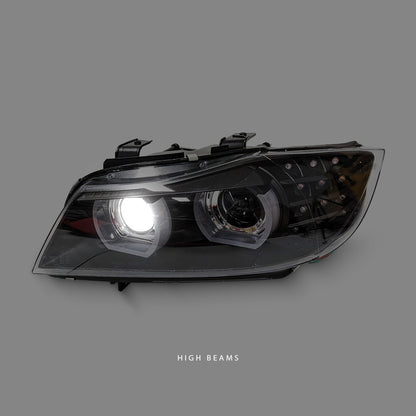 BMW 3-Series E90 Sedan Facelift (2009 - 2012) Black 3D LED DRL Angel Eyes Projector Headlights LH + RH