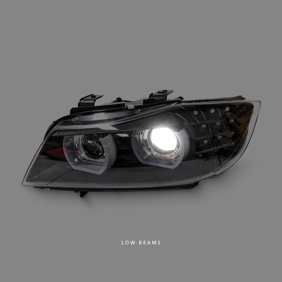 BMW 3-Series E90 Sedan Facelift (2009 - 2012) Black 3D LED DRL Angel Eyes Projector Headlights LH + RH