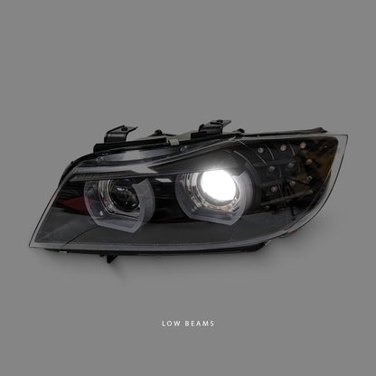 BMW 3-Series E90 Sedan Facelift (2009 - 2012) Black 3D LED DRL Angel Eyes Projector Headlights LH + RH