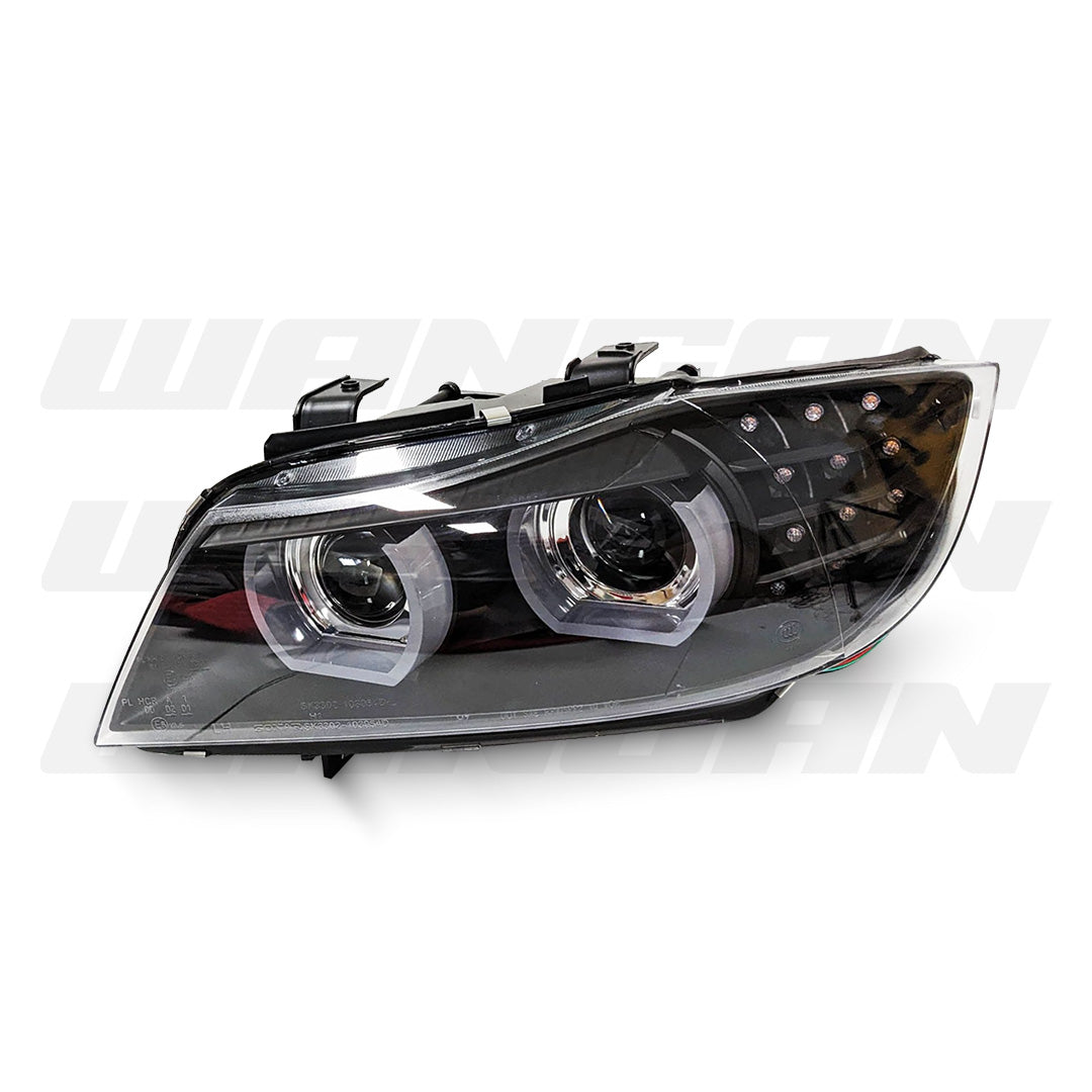 BMW 3-Series E90 Sedan Facelift (2009 - 2012) Black 3D LED DRL Angel Eyes Projector Headlights LH + RH