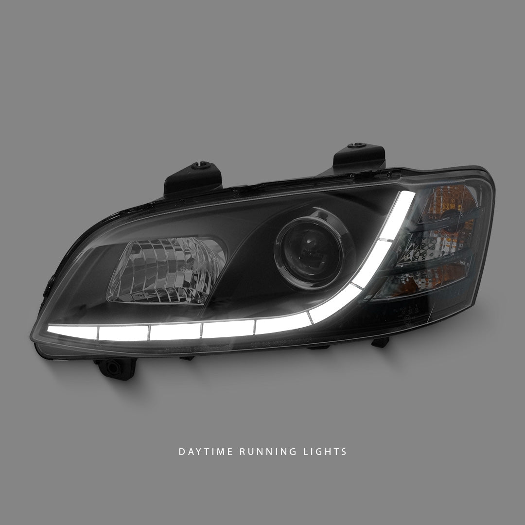 Holden Commodore VE Series 2 (2010 - 2013) Black LED DRL Projector Headlights LH + RH