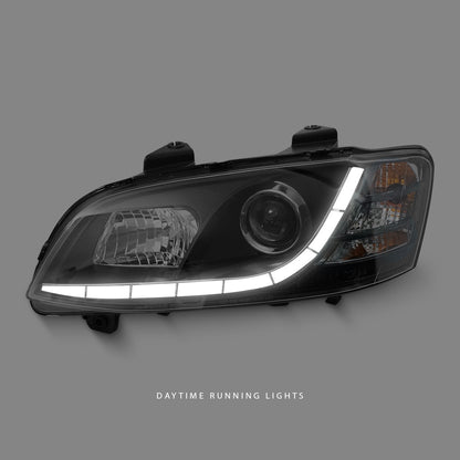 Holden Commodore VE Series 2 (2010 - 2013) Black LED DRL Projector Headlights LH + RH