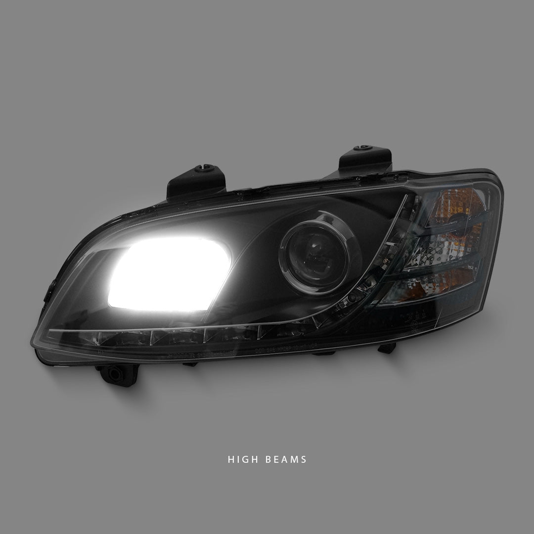Holden Commodore VE Series 2 (2010 - 2013) Black LED DRL Projector Headlights LH + RH