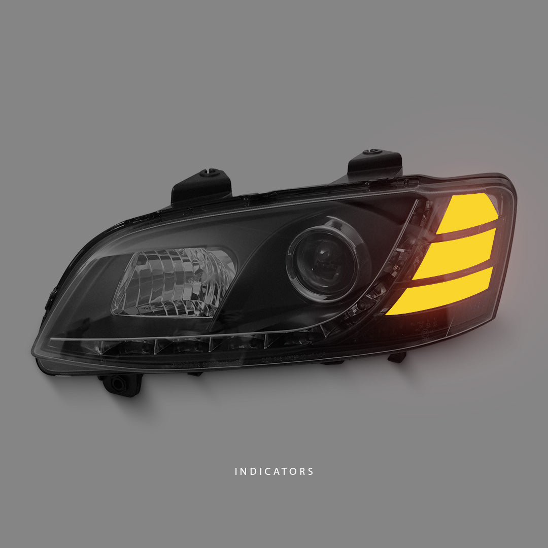 Holden Commodore VE Series 2 (2010 - 2013) Black LED DRL Projector Headlights LH + RH