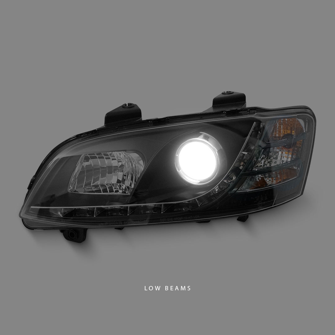 Holden Commodore VE Series 2 (2010 - 2013) Black LED DRL Projector Headlights LH + RH