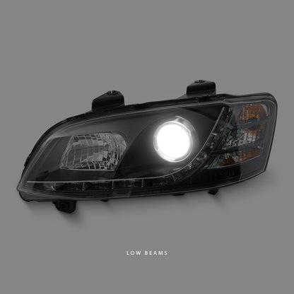 Holden Commodore VE Series 2 (2010 - 2013) Black LED DRL Projector Headlights LH + RH