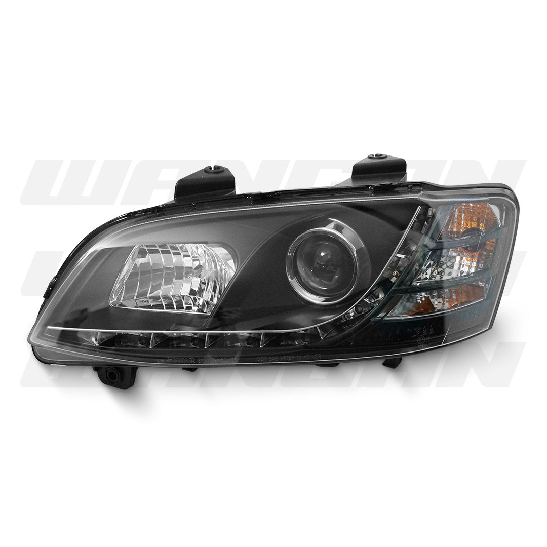 Holden Commodore VE Series 2 (2010 - 2013) Black LED DRL Projector Headlights LH + RH