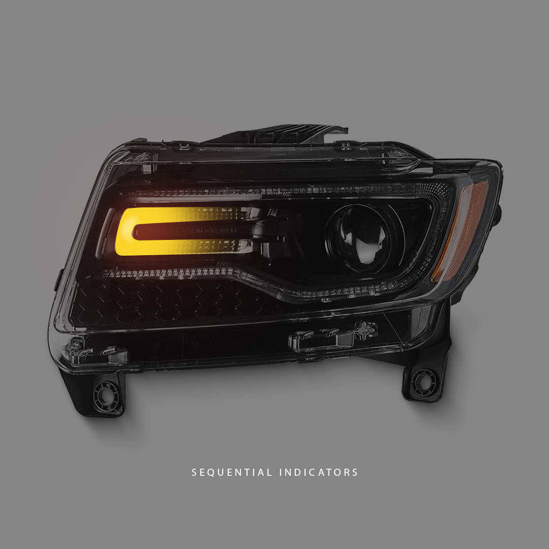 Jeep Grand Cherokee WK2 (2011 - 2013) Sequential Black LED DRL Projector Headlights LH + RH