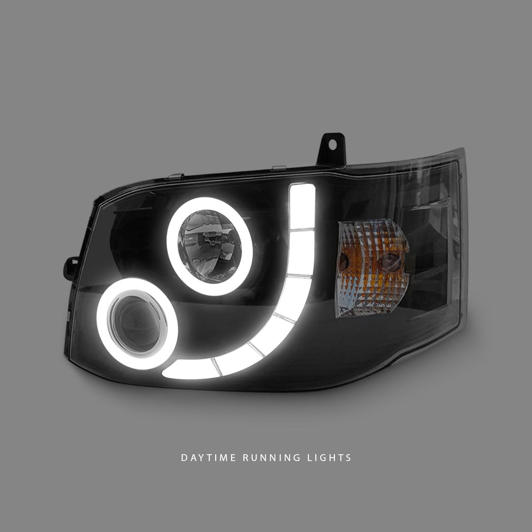 Toyota HiAce H200 Van (2011 - 2014) Black CCFL DRL Angel Eyes Projector Headlights LH + RH
