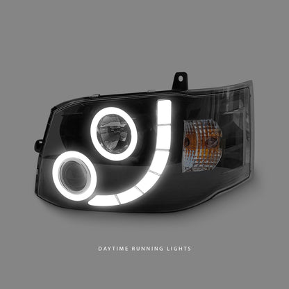 Toyota HiAce H200 Van (2011 - 2014) Black CCFL DRL Angel Eyes Projector Headlights LH + RH
