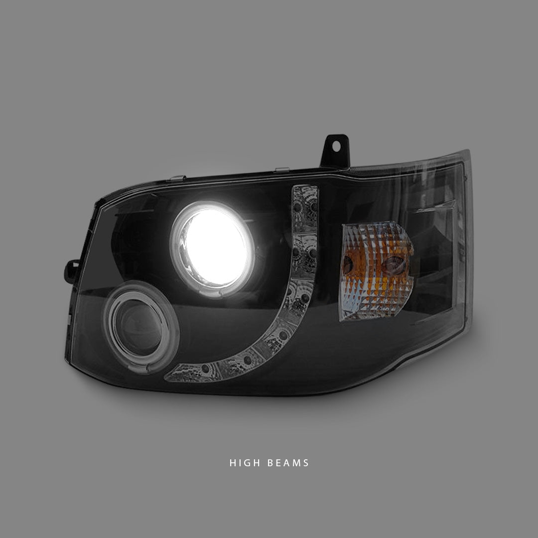 Toyota HiAce H200 Van (2011 - 2014) Black CCFL DRL Angel Eyes Projector Headlights LH + RH